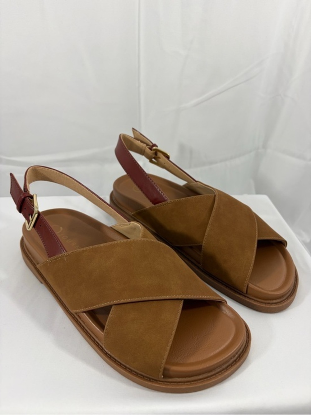 NWT Journee Women’s Size 6.5 Brown Crisscross Slingback Sandals